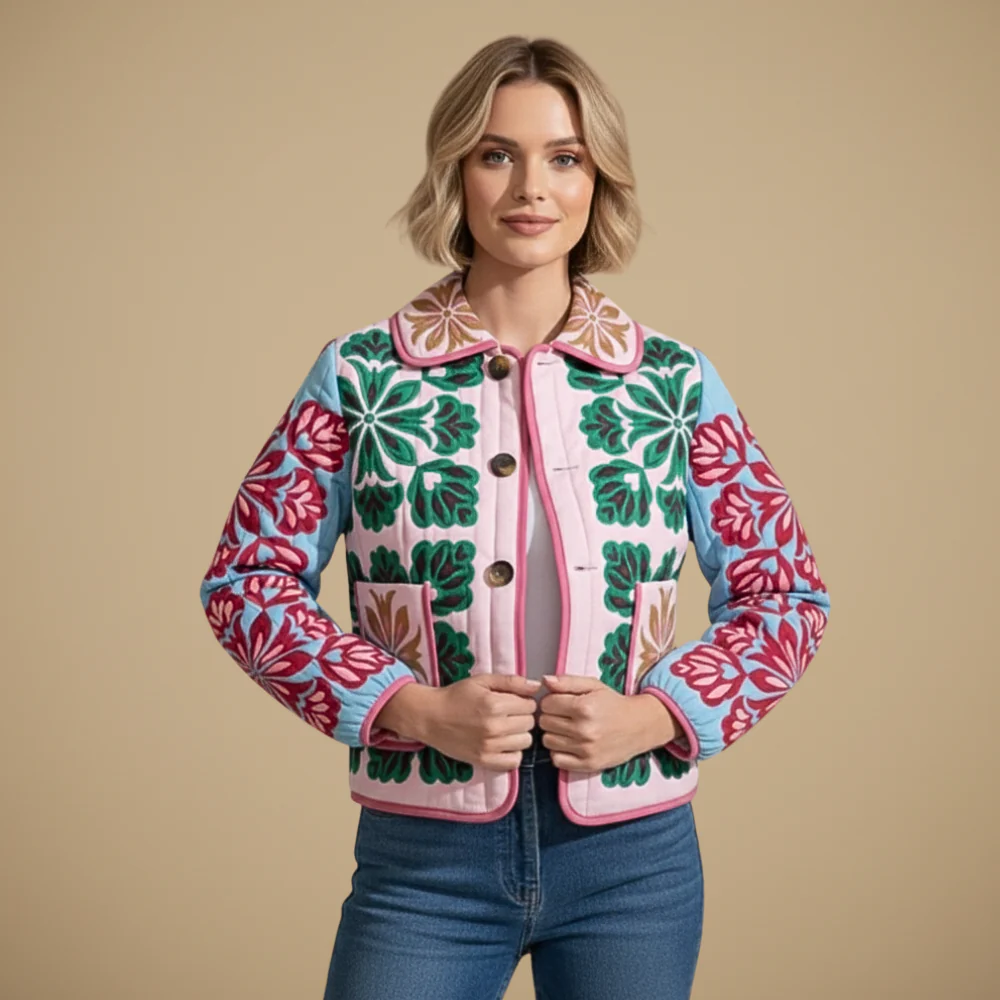 Women's colorful printed button-up jacket