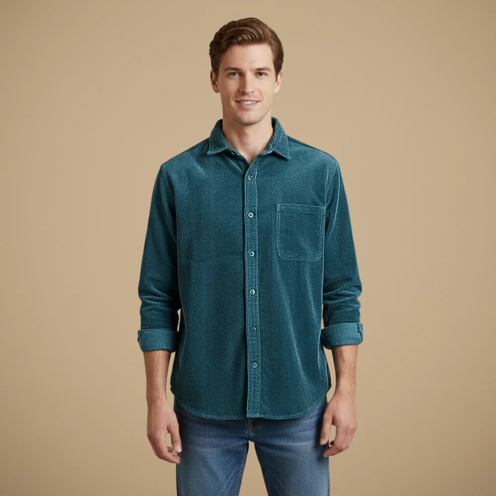 Men's corduroy casual long sleeve shirt
