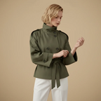 Women's belted waist cropped trench jacket