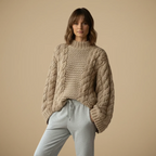 Women's oversized knitted long sleeve turtleneck sweater