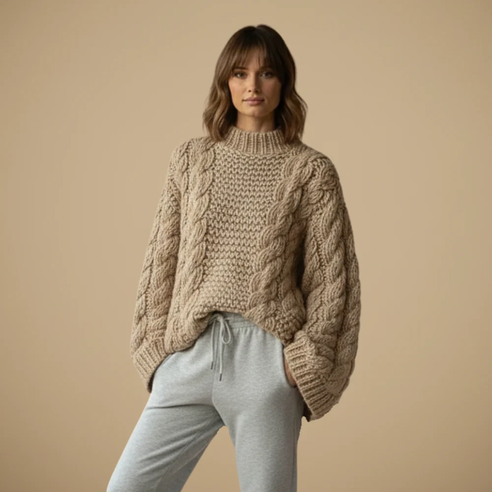 Women's oversized knitted long sleeve turtleneck sweater