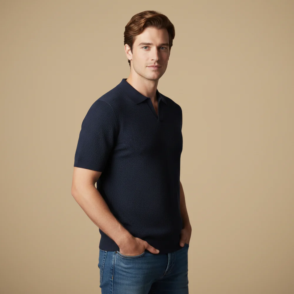 Men's v-neck knitted summer short sleeve polo shirt
