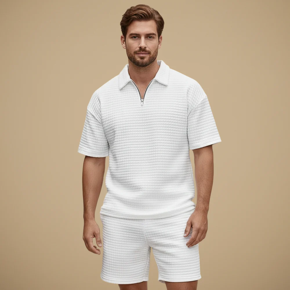 Men's quarter zip collar short sleeved and short set