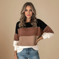 Women's colour block long sleeve knit sweater
