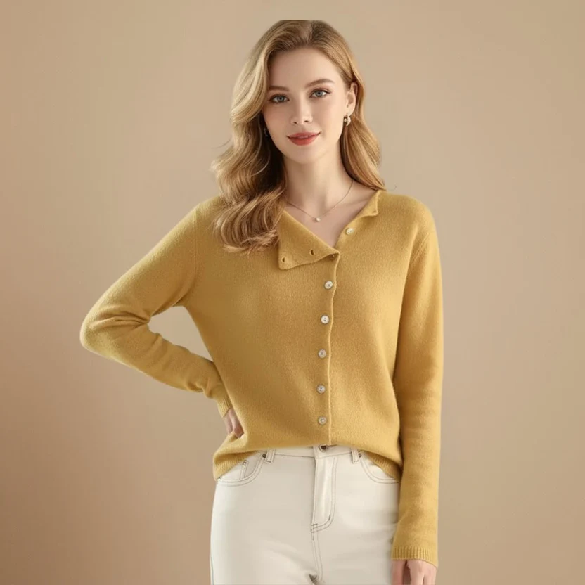 Women's long sleeve buttoned knitted sweater – autumn