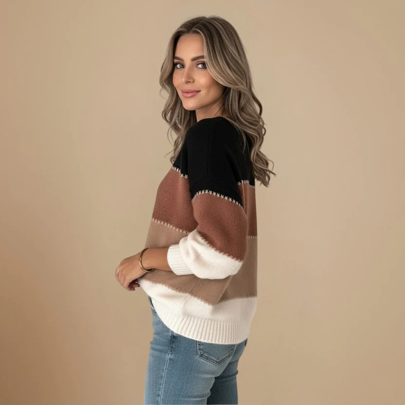 Women's colour block long sleeve knit sweater