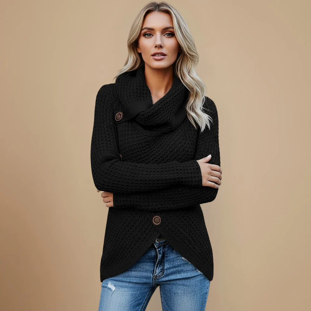 Women's asymmetrical long sleeve knitted sweater