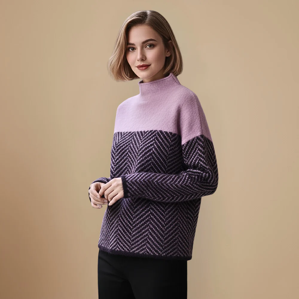 Women's patterned turtleneck knit sweater