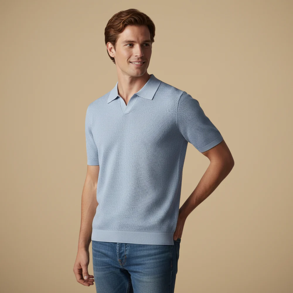 Men's v-neck knitted summer short sleeve polo shirt