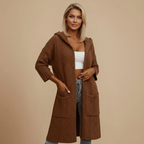 Women's cable knit long hooded cardigan