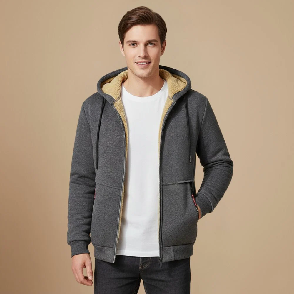 Men's comfy thick lined zip hoodie jacket