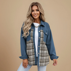 Women's checked pattern casual denim jacket