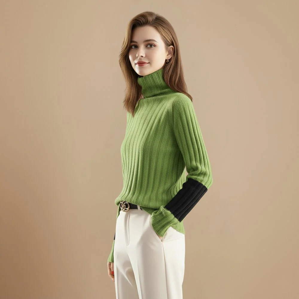 Women turtleneck colour block winter jumper
