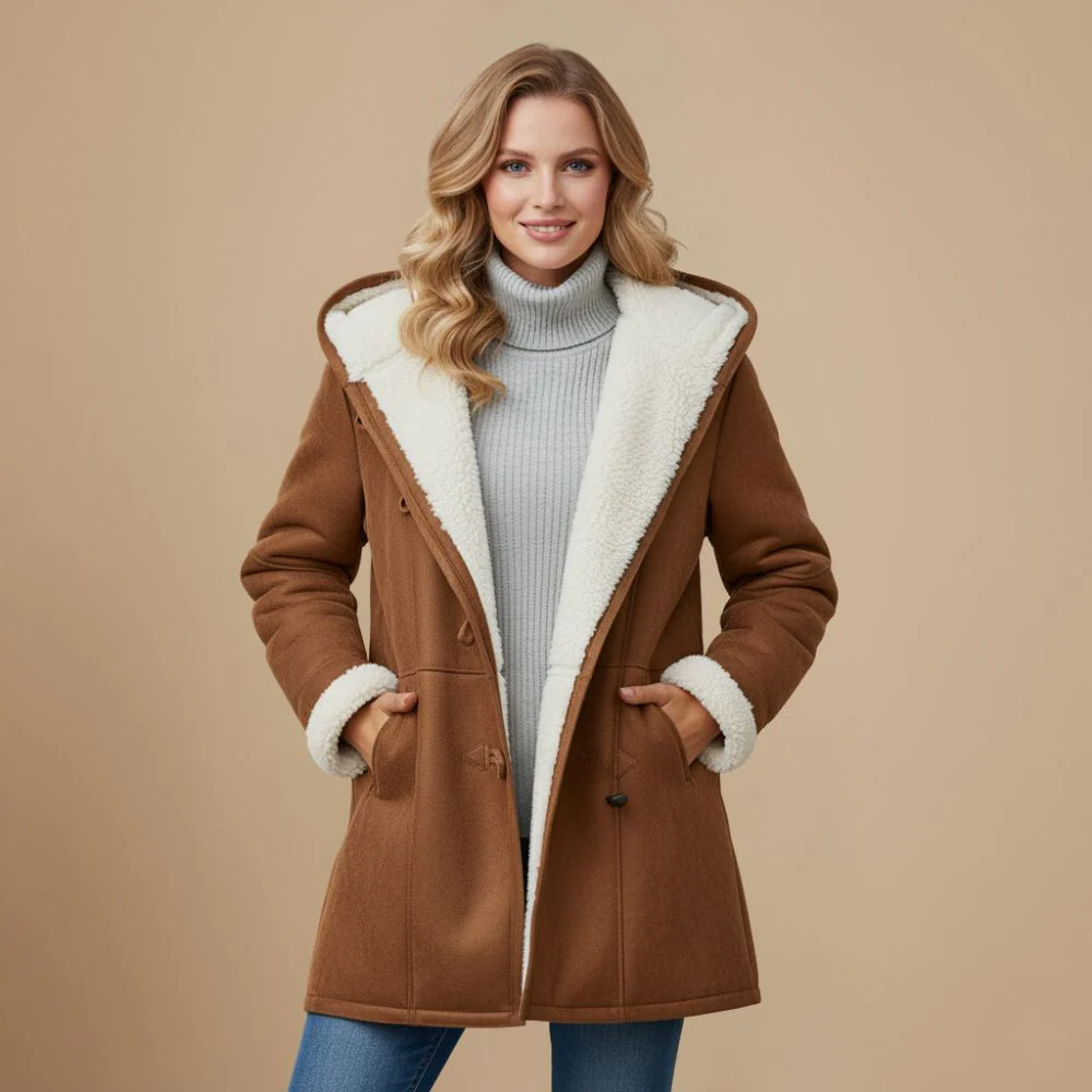 Long lined winter hooded coat for women
