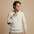 Men's stand collar pullover with elbow patches