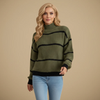 Women's striped high neck knit sweater