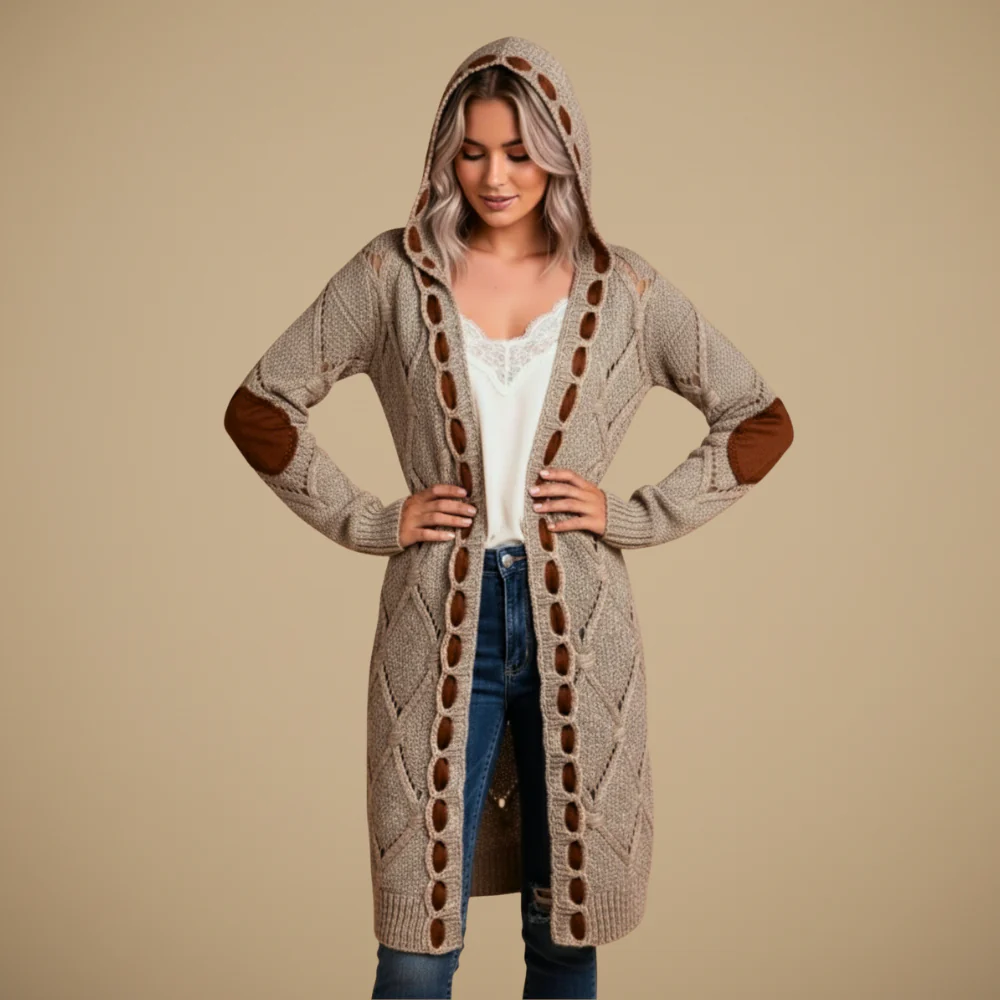 Women's hooded long cardigan
