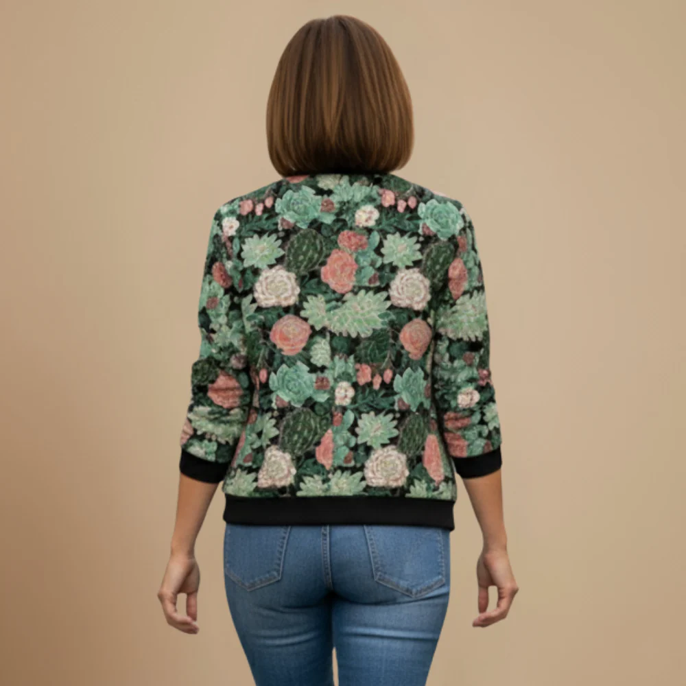 Women's printed patterned zip bomber jacket
