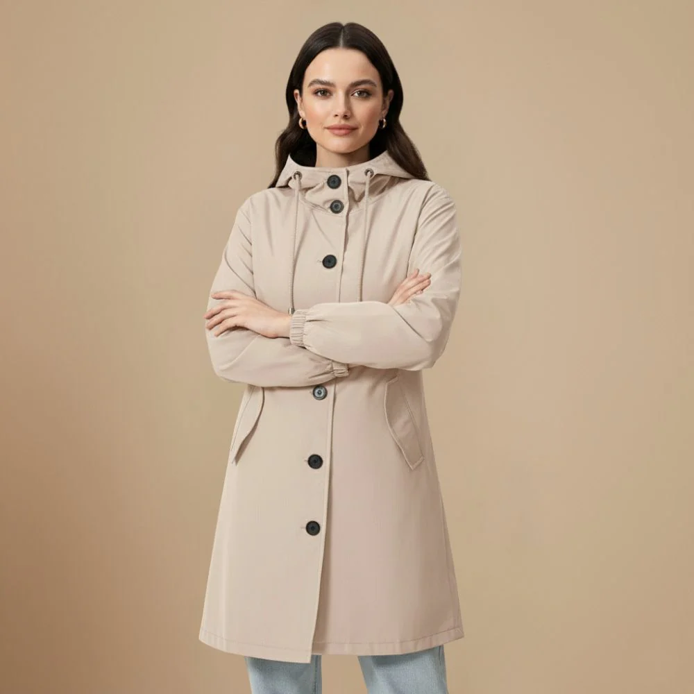 Women's mid length hooded windbreaker