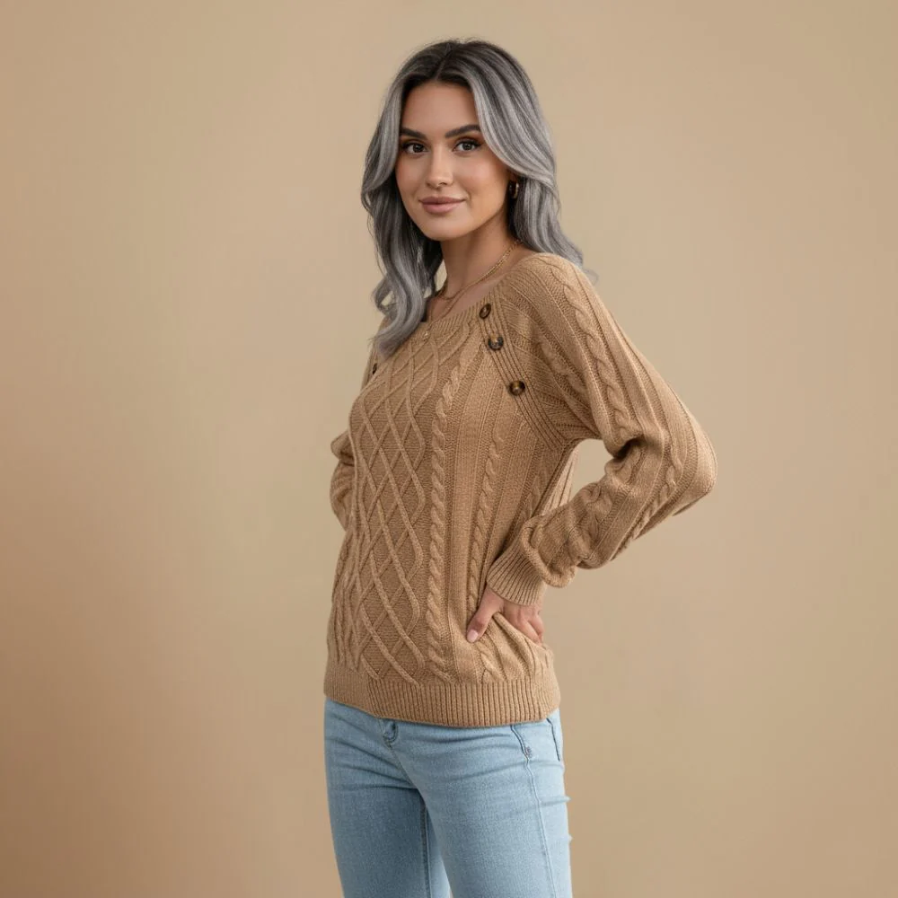 Women's casual square neck knit pullover sweater