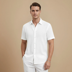 Men’s short sleeve button-front polo shirt