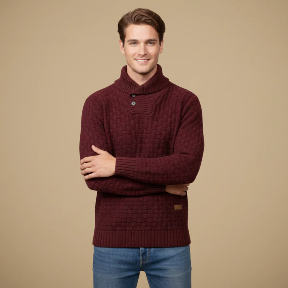 Men's long sleeve textured high neck sweater