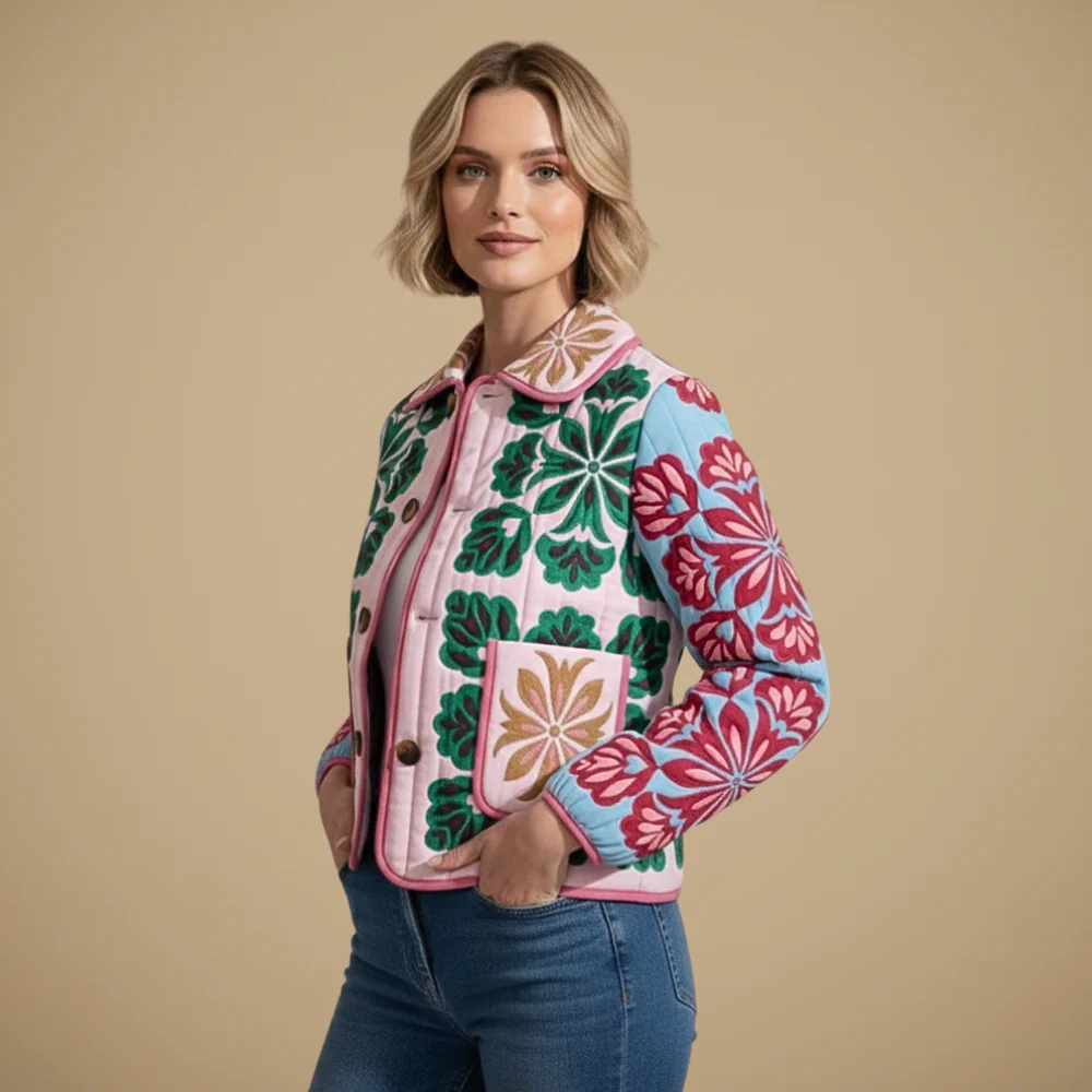 Women's colorful printed button-up jacket