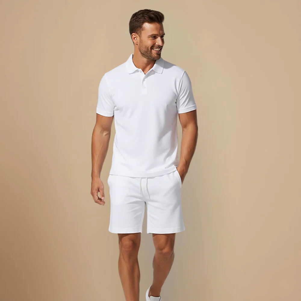 Men's casual button two-piece polo set