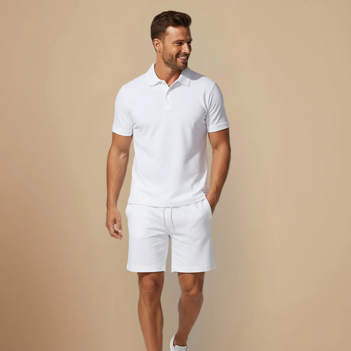 Men's casual button two-piece polo set