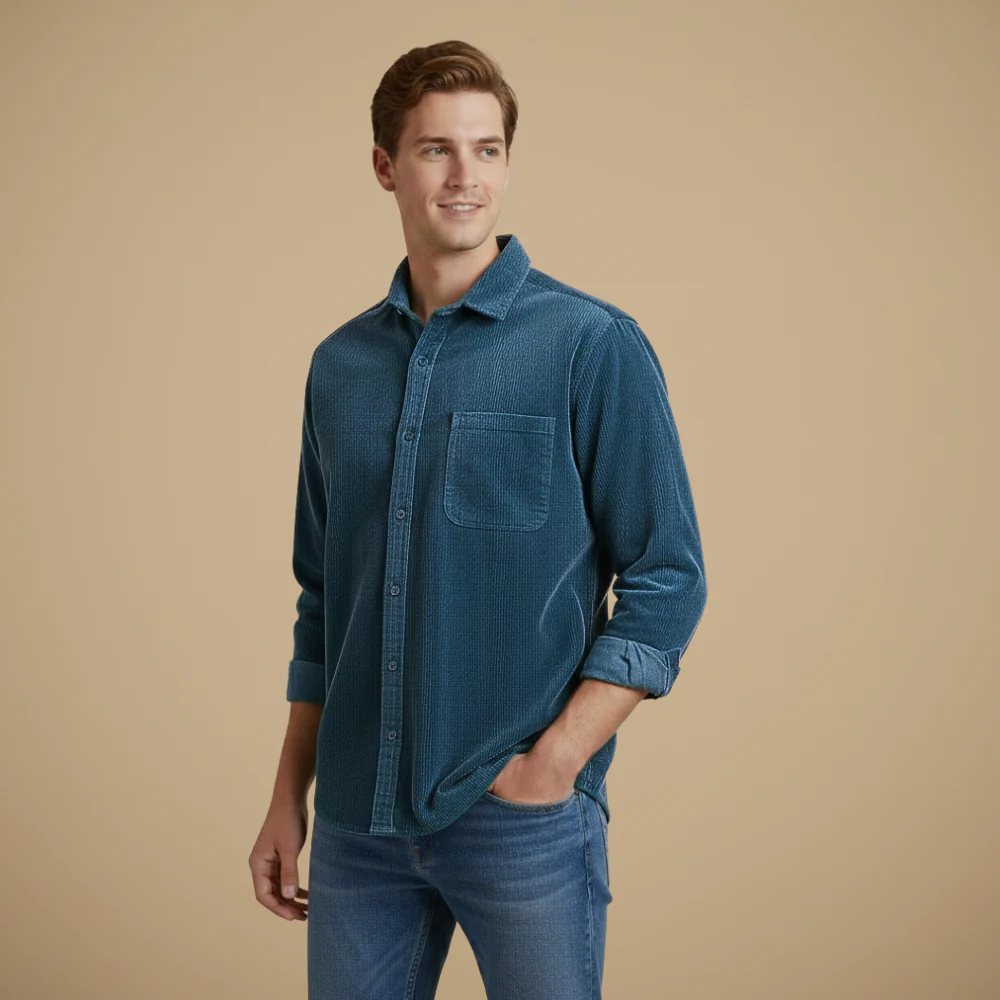 Men's corduroy casual long sleeve shirt