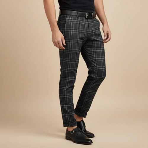 Men's checkered pattern casual trousers