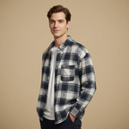 Men's plaid button-up casual shirt