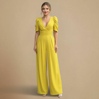 Women's wide leg jumpsuit with puff sleeves