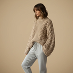 Women's oversized knitted long sleeve turtleneck sweater
