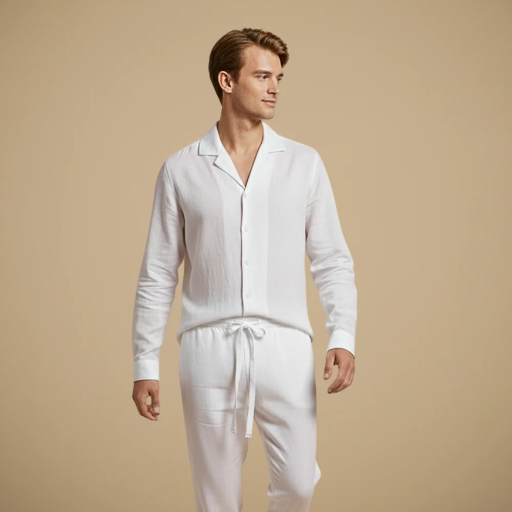 Men's long sleeve button shirt and trouser set
