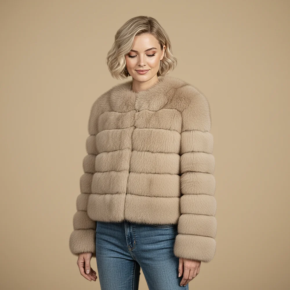 Women's long sleeve winter fur jacket