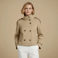 Women's belted waist cropped trench jacket
