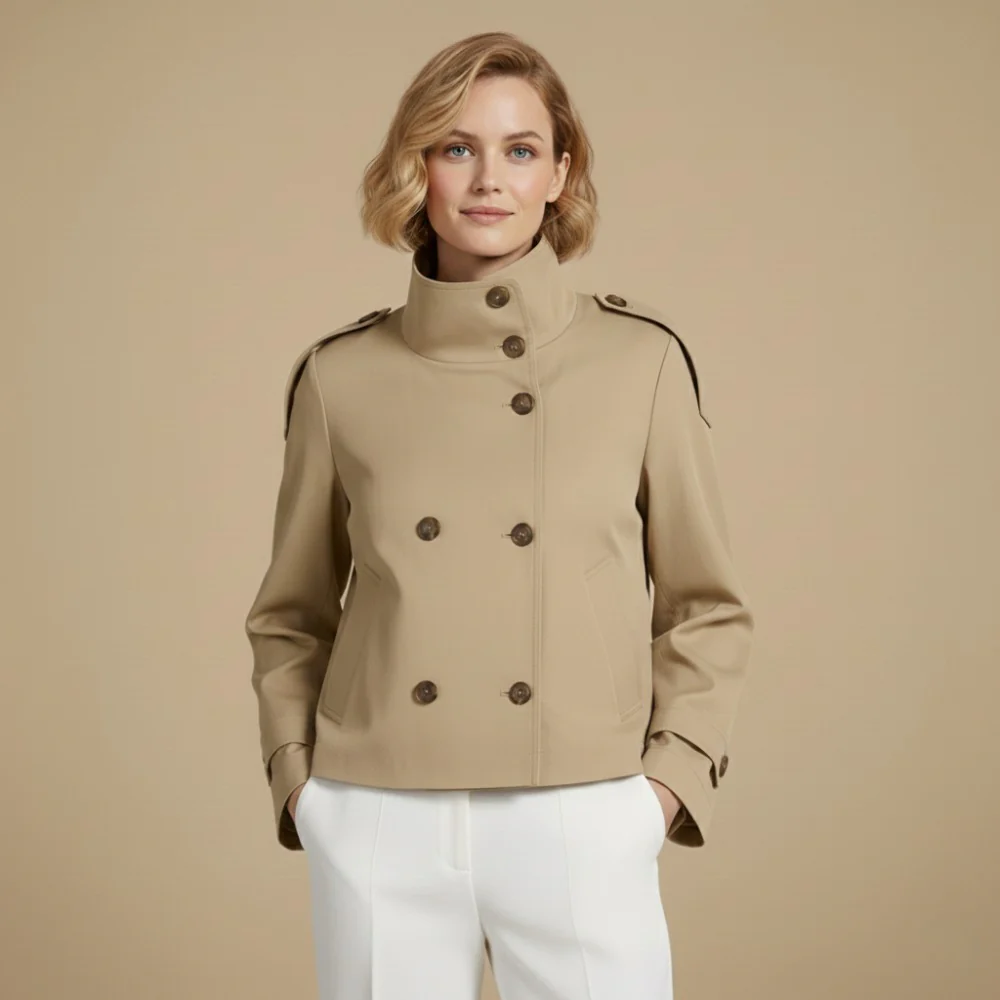 Women's belted waist cropped trench jacket