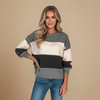 Women's colour block long sleeve knit sweater