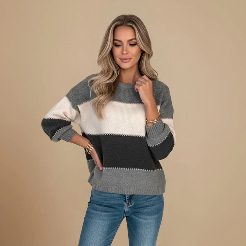 Women's colour block long sleeve knit sweater