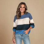 Women's colour block long sleeve knit sweater