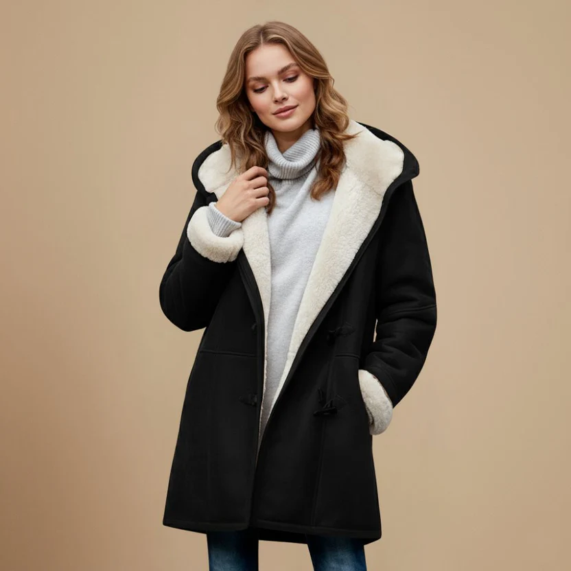 Long lined winter hooded coat for women