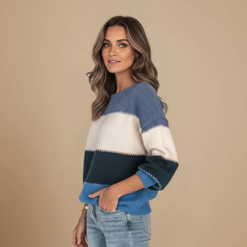 Women's colour block long sleeve knit sweater