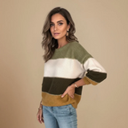 Women's colour block long sleeve knit sweater