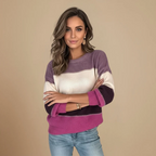 Women's colour block long sleeve knit sweater