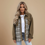 Women's checked pattern casual denim jacket