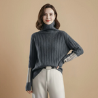 Women turtleneck colour block winter jumper