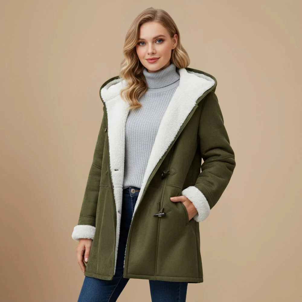 Long lined winter hooded coat for women