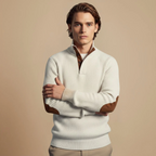 Men's stand collar pullover with elbow patches