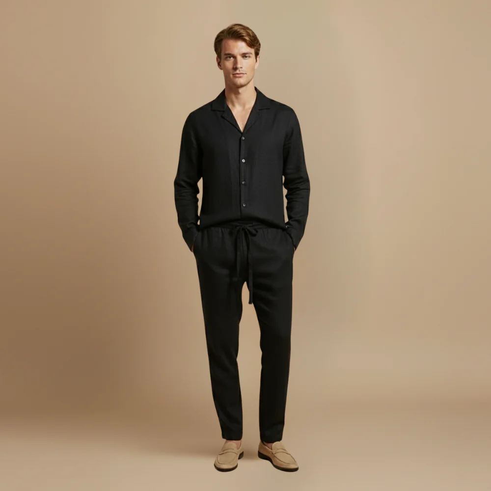 Men's long sleeve button shirt and trouser set